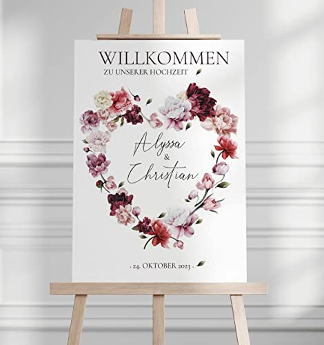 Manschin-Laserdesign Willkommensschild Aluverbund personalisiert - Made in Germany - Welcome Willkommen Schild für Hochzeit (80x55cm)