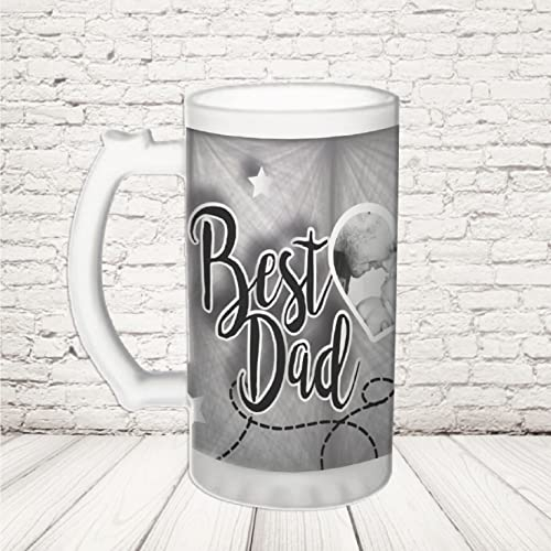 Generico Boccale birra bicchiere 600 ml vetro satinato o ceramica ” BEST DAD CON FOTO “personalizzato idea regalo festa del papà