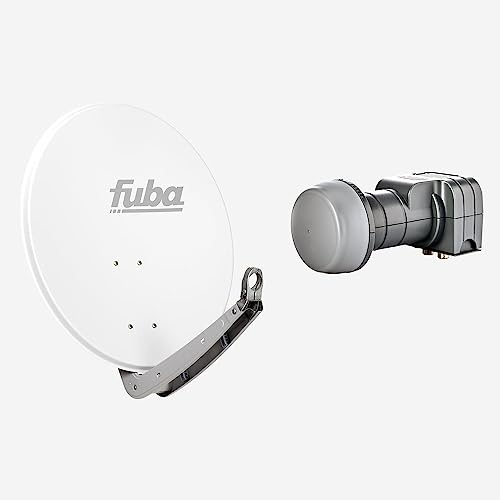 Fuba Sat Anlage 2 Teilnehmer | Satellitenschüssel Komplettset - DAA 650 W Sat-Schüssel 60x65cm Alu weiß + Fuba DEK 217 Twin LNB 2 Teilnehmer (DVB-S2, HDTV, UHD 4K/8K, 3D) mit LTE-Störfilter