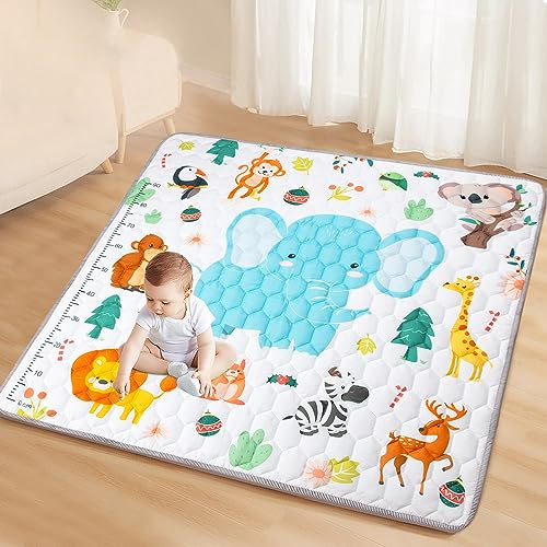 Funsland Baby Play Mat, Foldable Kids Playmat, Cotton Baby Play Mats for Floor, 127x127cm Soft Baby Crawling Mat Pollution-Free, Non-Slip Baby Activity Play Mat for Toddlers 1 2 3 Years Old, Animal