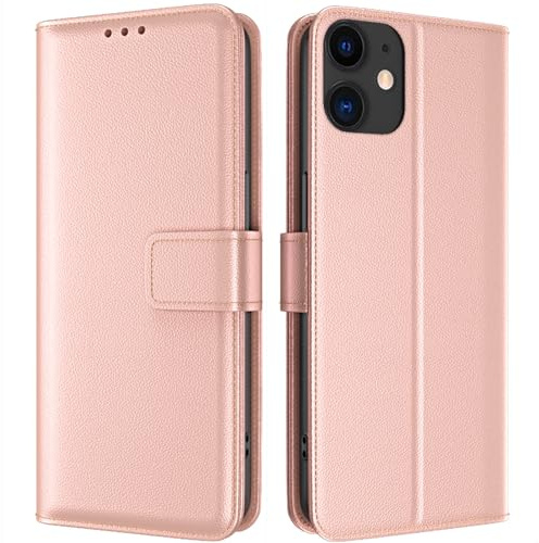 TQIAHF Cover per iPhone 11 - Pelle con Porta Carte Magnetica Libretto Portafoglio Flip Case Antiurto Protezione Completa, Oro Rosa