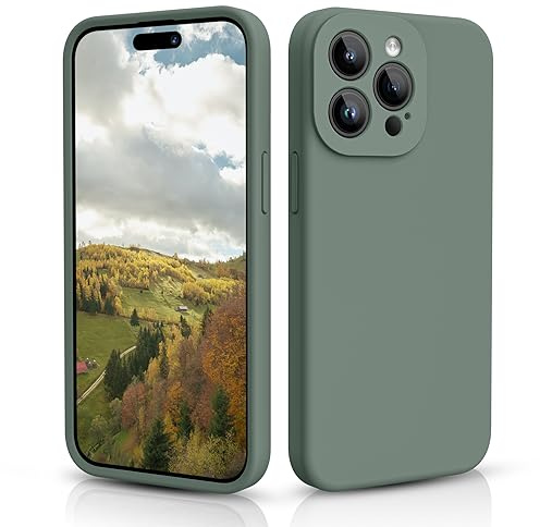 CALOOP iPhone 15 Pro Hülle, Premium Silikon Handyhülle Individueller Schutz für Jede Linse Ganzkörper Abgedeckte Dicke Gummi Stoßfeste Telefonhülle, 6,1 Zoll(Olive Grün