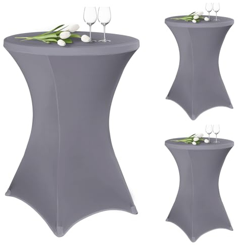 3 Stück Stehtisch Hussen 80cm,Hussen Stehtische Hellgrau für Ø 80-85 cm Stehtische und Bistrotische, Stretch-Tischdecke mit Fußtaschen für Hochzeit Geburtstagsfeier Bankett(80 cm, Hellgrau)