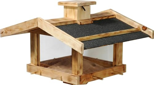 dobar® Flammigt fågelfoder för stativmontering | Fågelhus för vilda fåglar av massivt trä | foderstation för uppställning | foderplats för vildfågel | 47 x 45 x 32 cm | tallbitumen
