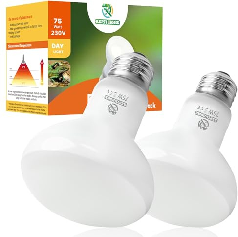 REPTI HOME Reptile Heat Lamp Bulbs, Heat Bulb for Reptiles 2 Pack-75W, E27 Vivarium Basking Spot Light for Tortoise, Lizard, Snake, Bearded Dragon, Puppy, Chick