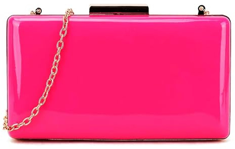 UShopUK Funda rígida de charol liso para novia, graduación, boda, noche, fiesta, bolso de mano, rosa fucsia, medium