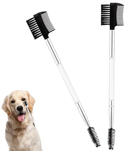 2 Stück Doppelköpfiger Hunde Augenkamm, Weiche Borsten Hundeaugen Reinigungsbürste Hundeaugen Popel Tränenfleckenentferner Haustier Gesichtskamm für Welpen Katzen Fellpflege Werkzeuge (Weiß)