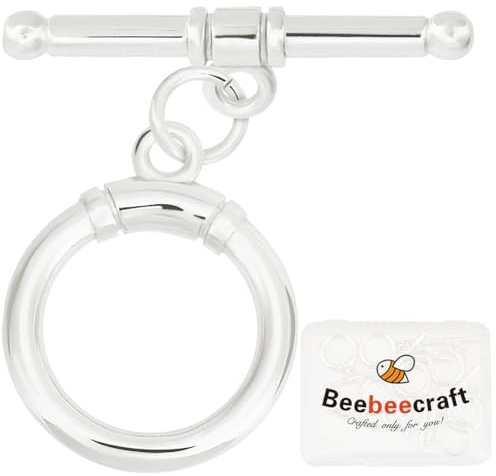 Beebeecraft 10 Stück 925 Sterling-Silber-Beschichtete Knebelverschlüsse T-Stab-Verschluss Runde Verschlussverbinder Mit Biegeringen Für Die Herstellung von Halsketten Und Armbändern