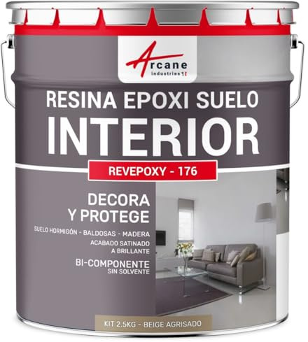 ARCANE INDUSTRIES Peinture sol, résine epoxy, peinture pour sol,salon, cuisine, salle de bains - Effet miroir : Revepoxy deco - 2.5 kg (jusqu'à 12.5 m² en 2 couches) Beige Gris - RAL 1019