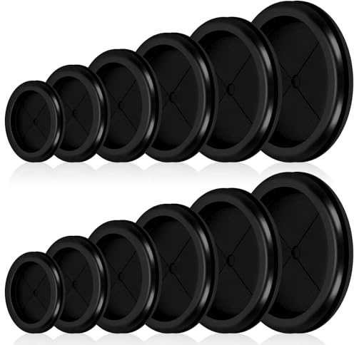 Glarks 12pcs 6 Sizes Double Sided Round Rubber Hole Plug Set, Black Rubber Grommet Double Sided Electrical Wire Gaskets, Hole Synthetic Rubber Plug for Wire, Cable Protection