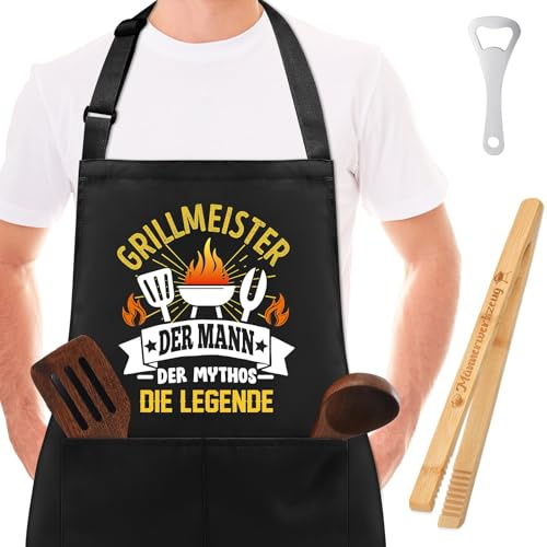 Jadive 3 Stück Grillen Geschenke für Männer Lustige Geschenksets für Männer Enthalten 1 Grillschürze 1 Gripper 1 Flaschenöffner für Papa Opa Ehemann Weihnachten Geburtstag Vatertag