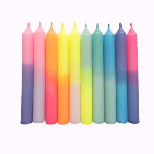 MADAM ERLE | Juego de 10 velas pequeñas de cumpleaños Dipdye | CAJA | Velas hechas a mano para tren de cumpleaños | colores pastel neón | multicolor | velas infantiles | velas decorativas |