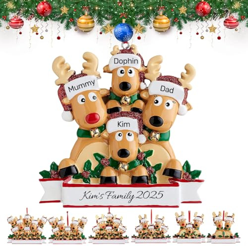 Personalisierte Namenskugel Rentiere Familie Weihnachtsdeko 2025 Weihnachtsbaum Dekoration Familie und Haustiere Namen Weihnachtskugeln Geschenk