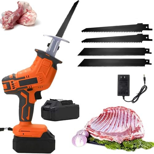 Segaossa A Batteria, Alternativa Manuale 0-3000 Giri/min con 2 Batterie Ricaricabili, 4 Lame, Segaossa Multifunzione Taglia Carne for Tagliare Carne/Pesce/Costolette/Legno/Metallo/PVC