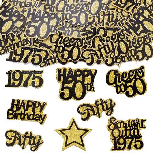 DazzJoy Groß Streudeko Konfetti 50 Geburtstag Deko 5-5,2cm,70 Stk Tischdeko 50. Geburtstage Schwarz Gold,Straight Outta 1975 Deko 50 Geburtstag Frau Mann,Dekoration 50er Jahre,Geburtstagsdeko 50 Jahre