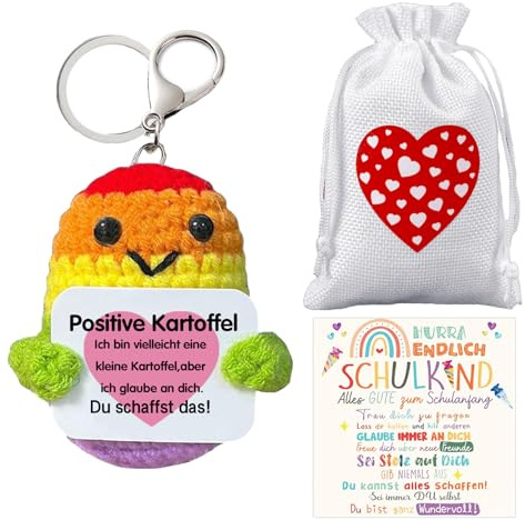 XIEXIESHER Einschulung Mädchen Geschenk, Positive Potato, Pocket Hug, Schultüte Füllung Mädchen, Schulkind 2025 Mädchen Glücksbringer Schulanfang Geschenke für Mädchen mit Grußkarte Geschenktüte