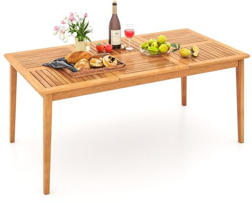 COSTWAY Tavolo Pranzo da Esterno 170 cm, con Foro per Ombrellone 5 cm, Tavolo Giardino in Legno Acacia a 6 Posti, per Giardino Patio, Portata 160 kg, 170 x 90 x 75,5 cm