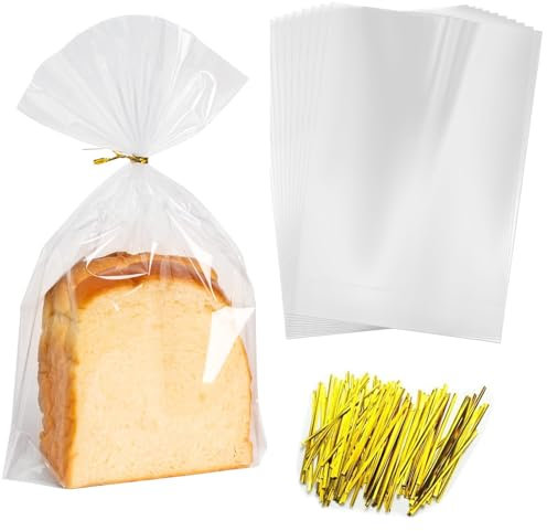 Confezione da 40 sacchetti trasparenti per pane fatto in casa, sacchetti per pagnotta di pane riutilizzabili in plastica con 40 nastri, sacchetti per il pane in confezioni grandi per i proprietari
