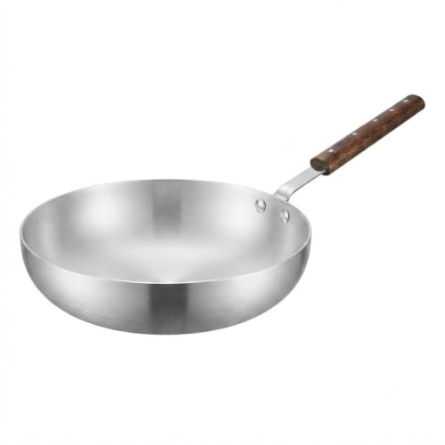 Suprano Frying Pan Skillet Aluminium Wooden Handle Curry Fry Pan Restaurant, Catering, Home (26cm)