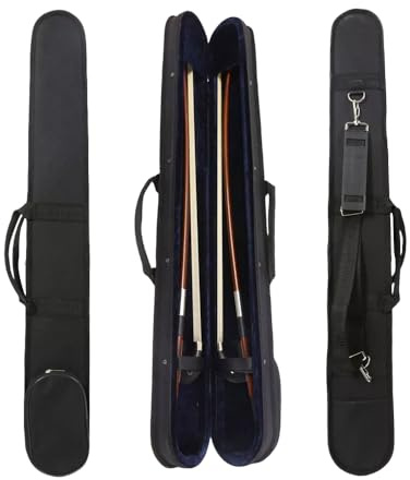 DouscsChart Professioneller aufrechter Bassbogen-Etui, harter Kontrabass, Cellobogen Aufbewahrung für 2 Bögen, 4/4 dick gepolstert, Schutz mit Schultergurt, Deutschland, Qualität, starker