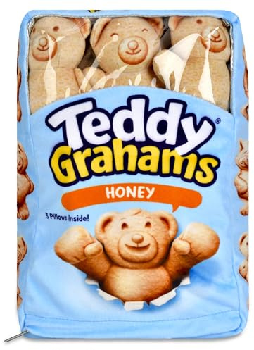 iscream Teddy Grahams Honey 12 x 8 Pillow Set with 3 Plushie Bear Cracker Mini Pillows