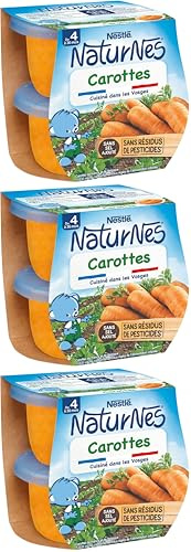 Nestlé - NaturNes Purée Carottes - Purée de Légumes pour Bébé 4 Mois+ - Alimentation Bébé Cuite à la Vapeur - Recette Naturelle Sans Sel Ajouté - Sans Colorant ni Conservateur - Fabriquée en France