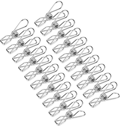 Zerodis 20 Pcs épingles à Linge en Acier Inoxydable, Clips Métalliques à Vêtements Robustes pour Les Vêtements Suspendus et Plus, Le Vent et Durable, Utilisation Polyvalente, Multifonctionnel,