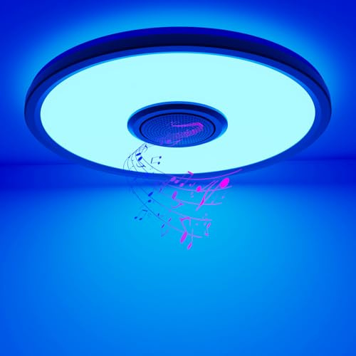 hepside LED Deckenleuchte Dimmbar mit Bluetooth Lautsprecher,Led Deckenlampe mit Fernbedienung App-Steuerung, RGB Deckenlampe Farbwechsel Musikwiedergabe für Kinderzimmer Schlafzimmer Badezimmer Ø30