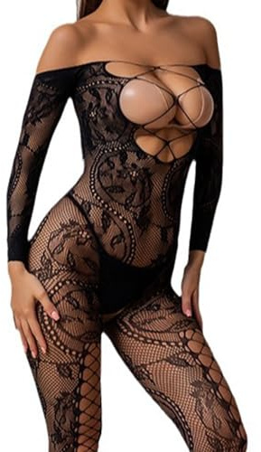 SNDE Sexy Bow dessous für Damen Bodystocking Netz body Catsuit Unterwäschen Reizwäsche Netz Strumpfhose Hohle Jumpsuit Frauen Bodysuit Nachtwäsche