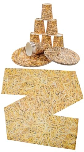 PERSELOSO 1 Ensemble Assiettes Rondes de Gobelet Papier et Nappe Hay Bale Décorations Western pour et Fêtes Campagnardes