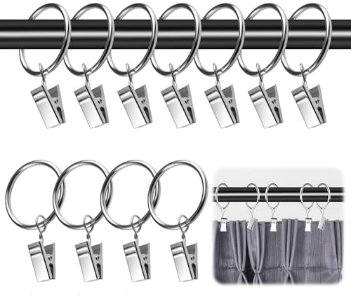 Lot de 25 Anneaux de Rideaux, avec Métal Pince, Anneaux Rideaux avec Pince, Anneau Rideau avec Pinces Diamètre Intérieur 32mm, Anneaux pour Rideaux pour Salle de Bain, Salon et Chambre d'amis