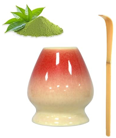 Ezitruz Porte-balai à matcha en céramique avec cuillère, support pour fouet à matcha, lot de 2 pièces (rose)