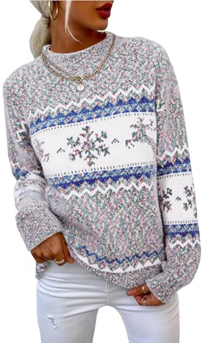 Demegimi Jersey Navideño para Mujer Suéter de Navidad para Invierno Redondo Pullover de Punto de Navidad Christmas Sweater