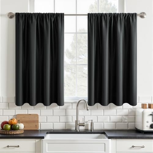 MRTREES - Tende impermeabili per finestre da cucina, tende oscuranti termiche con tasca per asta per caffetteria, roulotte, letto a castello, bagno, 2 pannelli da 75x75 CM 30x30 pollici, carbone