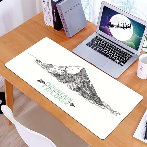 KDWJS Alfombrilla para ratón Speed Gaming XXL 90x40 cm - Base para Mesa - Mejora la precisión y la Velocidad - Resistente - Bocetos de montañas en Blanco y Negro y Texto de Mountain Explorer, Pico de