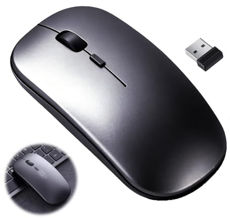 Wcawnlt Mouse WIreless Ricaricabile Ultra Sottile 2.4G + Bluetooth, Mouse Silenzioso Design, Ricevitore USB, Mouses Ergonomico Wireless per Portatili, Compatibile con PC, Macbook, Tablet (Grigio)