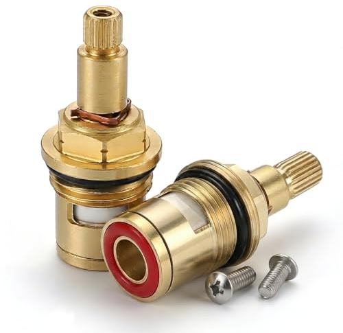 Mixer Tap Cartridge 1/4 Turn 20 Spline, Universal Solid Brass Ceramic Disc Tap Valves Replacement for Kitchen Basin & Bathroom Shower Taps, 2-PCSe Repair Kit
