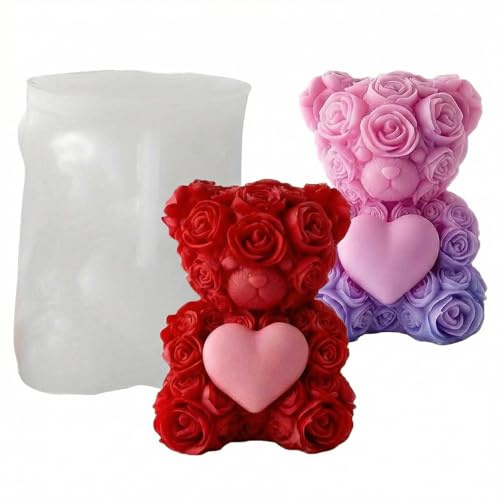 Moule en Silicone Ourson Rose avec Petits Cœurs | Moule pour Bougies Parfumées, Cire de Soja & Déco Romantique | Coffret DIY Idéal pour Offrir en Couple par MUAECH