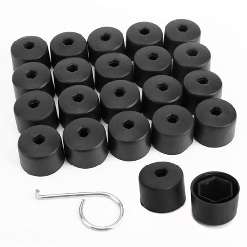 20 Pièces Capuchons de vis de Roue, 17mm Écrou de Roue Capuchon Boulon Couvre Universel Hexagonal Pneu Écrou Couvre Boulon Couverture Voiture Roue Caps Noir avec Outil de Démontage