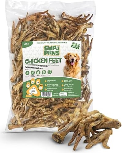 Supa Paws 3Kg 100% Natural Air Dried Chicken Feet for Dog, High Protein Cat Treat Hypoallergenic Pet Treat, Crunchy Healthy Snacks Sticks Dog Chew Treat, Grain, Gluten & Lactose Free Tasty Dog Food