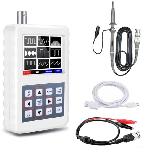 Digital Oscilloscope, 5MHz Bandwidth, 20MS/s Sampling Rate, USB-C Handheld Scope with 2.4 Color Display, 1500mAh Battery, for Engineers & Hobbyists(PRO+P6100)