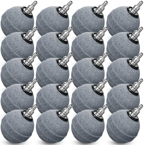 Reginary 20 Pcs Air Stones 2 Inch for Aquariums, Ponds, Hydroponics, Ball Oxygen Bubbler Diffuser Stone Bubble Aerator for Air Pump, Fish Tank, Bucket, and DWC Reservoirs (Grey)
