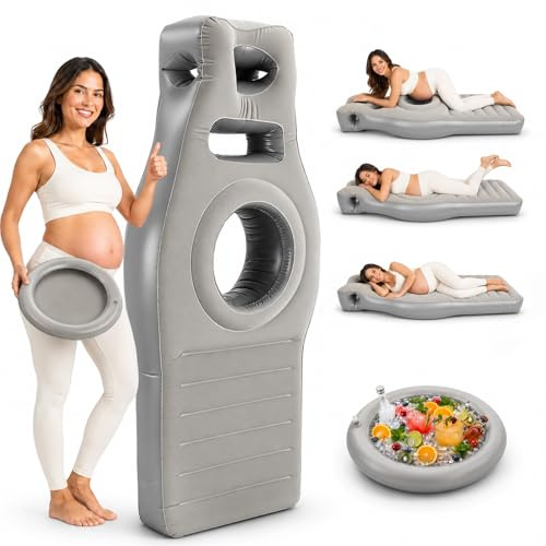 Aufblasbares Schwangerschaftskissen Mit Bauchöffnung, Beflockte Pvc Luftmatratze Für Schwangere Zum Liegen Auf Dem Bauch, Mit Pumpe Und Abnehmbarem Wassertray, Ideal Für Schwangere Und Pool