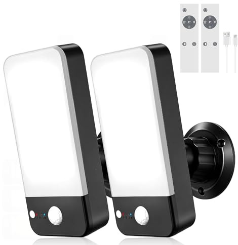 Applique Extérieure Détecteur Mouvement, 12000mAh Sans Fil, Lot de 2 | 422lm Dimmable, 3000K-6000K, Télécommande, Lumière Rouge de Dissuasion, Rotation 360°, Pour Garage et Jardin