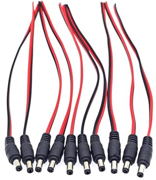 JZK 10 pezzi Cavo di alimentazione CC con connettore maschio da 5,5 mm x 2,5 mm a filo nudo, adattatore alimentazione 12V/24V 18AWG di ricambio per telecamera sicurezza CCTV, DVR, striscia LED
