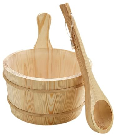 Jinhxofs Barile per Sauna in Legno Da 4 Litri con Mestolo, Attrezzo Da Bagno, Secchio per Doccia, Resistente E Multifunzionale, Accessori per Il Bagno di Casa