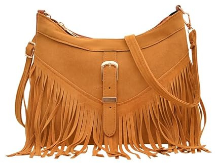 Alwodici Fringe Bag Brown Large Capacity Boho Shoulder Bags Vintage Suede Tassel Crossbody Handbag With Adjustable Strap Casual Sling Bag For Women Girl Daily Travel Work School Shopping