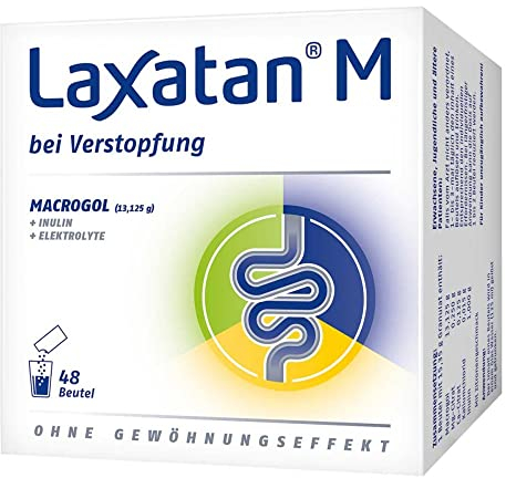 Laxatan M – löst die Verstopfung nicht sofort, sondern schonend, ohne Gewöhnungseffekt & gut verträglich | Mit Macrogol, Elektrolyten & Inulin | 48 Beutel (Trinkgranulat)