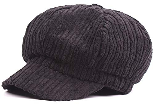 Kuyou Schirmmütze Warme Barett Mütze mit Schild Damen Winter Kappe Hut (Schwarz)