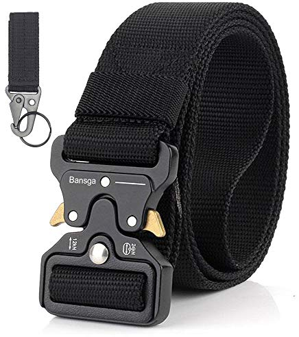 Men Tactical Belt, Military Style Quick Release Nylon Belt, Gift with Hook (Black)
